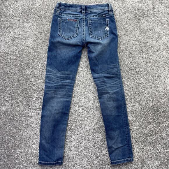 Miss Me Jeans Girls 8 Skinny Blue Denim Distressed Rips Floral Kids Stretch - Picture 7 of 13